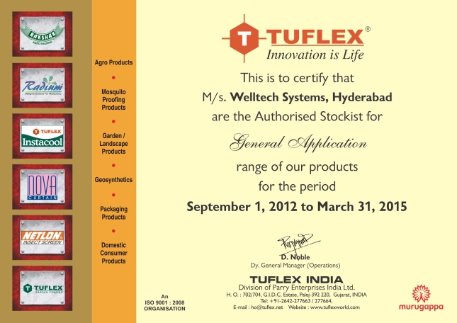 Welltech Systems, Hyderabad, Authorized Distributor and Stockist for Tuflex, India.